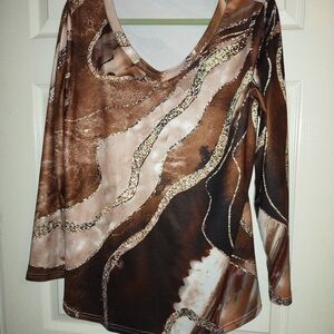 Brown and Tan Abstract Long Sleeve Top